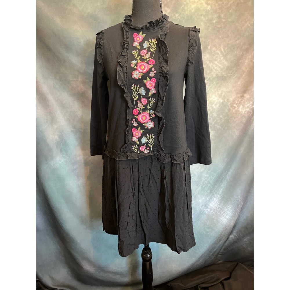 Kate Spade Black‎ Floral Broome Street Embroidered Ruffle Dress Size S